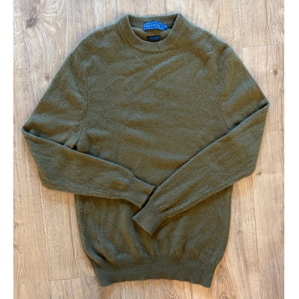 Biltmore 100% Cashmere Sweater Mens Small Olive Green Crew Neck Luxury Knit